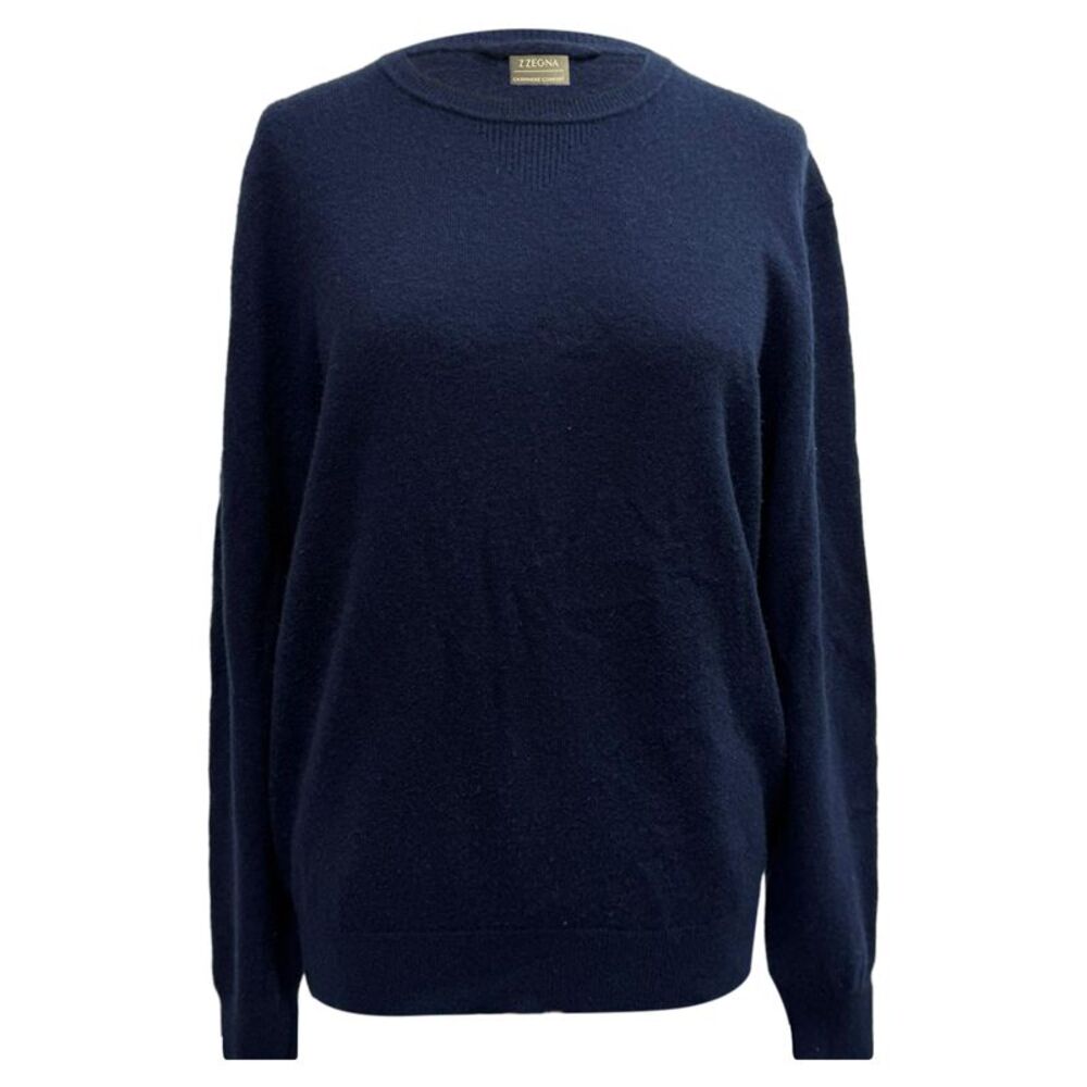 Z Zegna Knitted Crewneck Sweater in Navy Blue Cashmere